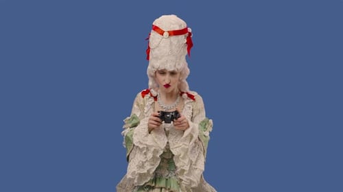 Woman in Rococo Dress Plays Video Games