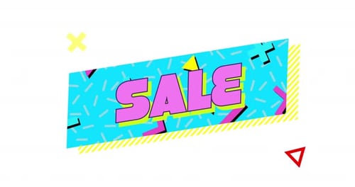 Vibrant Retro Sale Title Animation with Geometric Memphis Style