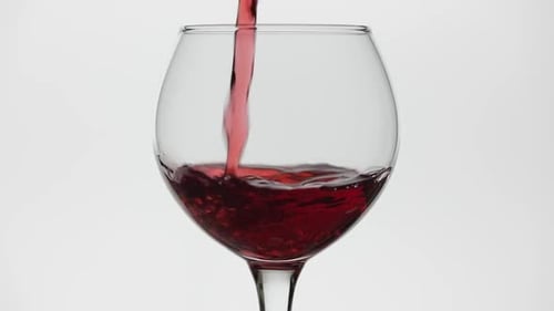 Rose Wine. Red Wine Pour in Wine Glass Over White Background. Slow Motion