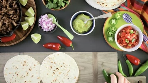 Overhead View of Delicious Tacos Cooking At Home