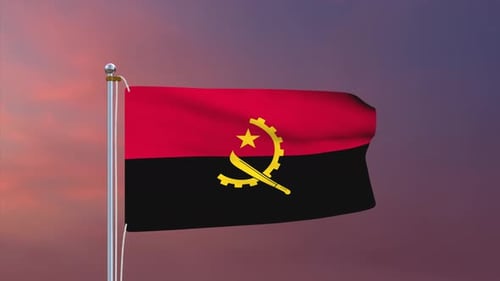 Angola Flag Waving Animation with Gradient Sky Background