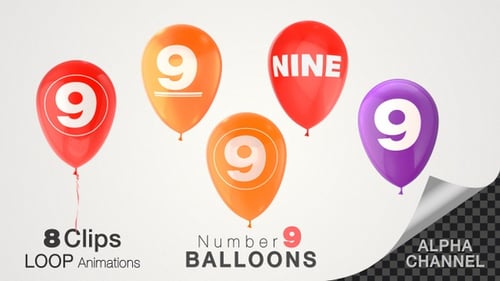 3D Animated Balloons Pack with Numbers and Alpha Channel