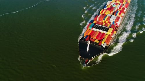 Aerial View of Container Ship on Ocean