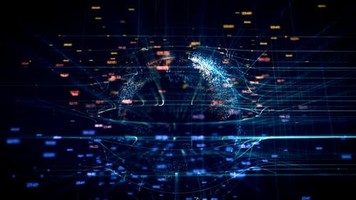 Animated Futuristic Digital Earth Globe with Connecting Data Lines