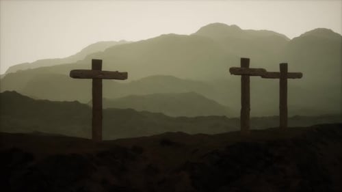 Wooden Crucifix Cross at Mountain