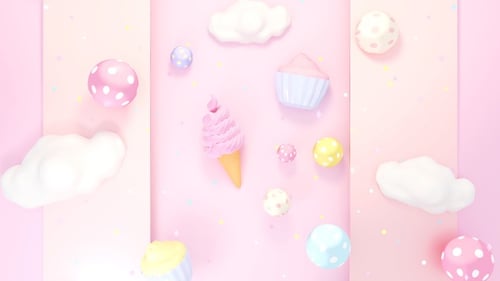 Sweet Pastel 3D Desserts And Clouds Animated Background