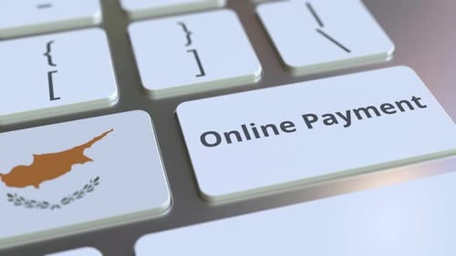 Online Payment Text and Flag of Cyprus on the Keyboard