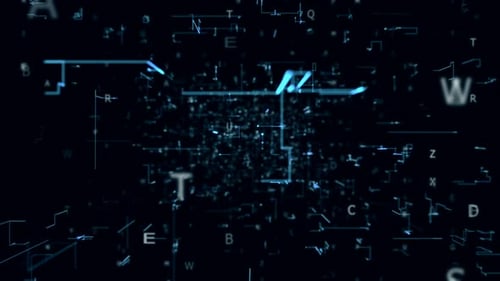 Futuristic Digital Data Stream with Abstract Lines and Letters Loop