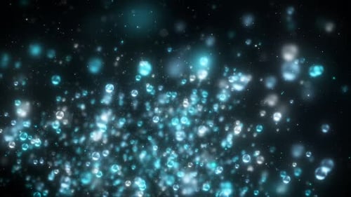 Abstract Blue Glowing Fluid Bubbles Particle Loop Background