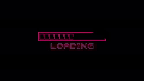 Ladeleiste, Bildschirm zum Herunterladen, pixelige Fortschrittsanimation, wird auf schwarzem Hintergrund geladen.