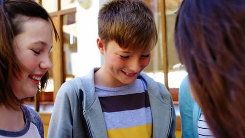 Smiling Children Laughing Together Outdoors