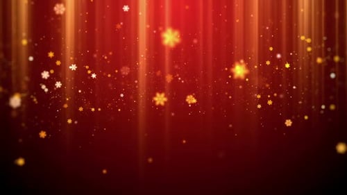 Christmas Background with Golden Light Rays and Falling Snowflakes