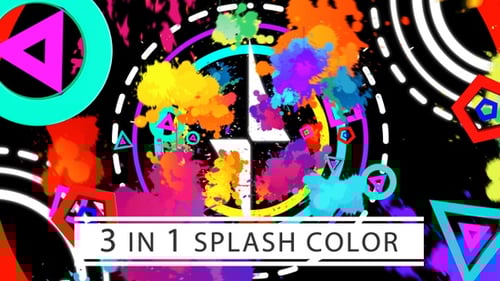 Vibrant Abstract Paint Splatter and Geometric Shapes Animation