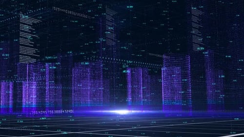 Future Urban Particle Virtual Holographic Smart City Building Background