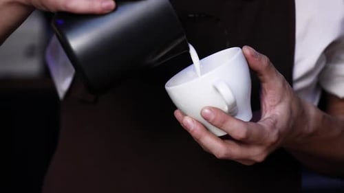 Latte Art Creation with Milk and Espresso