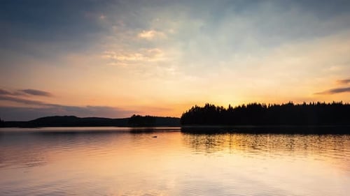 Beautiful sunset view of а mountain lake