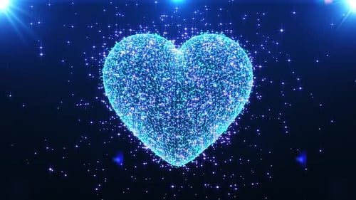 Futuristic Digital Heart Rotating with Glowing Blue Particles