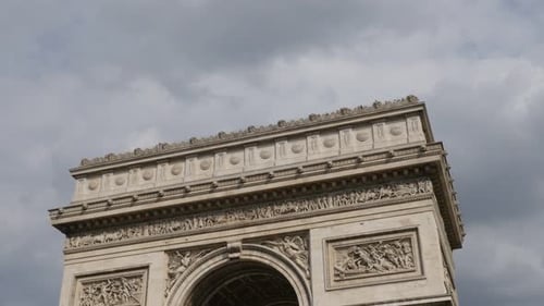 Landmark of Paris France Arc de Triomphe art 4K 2160p 30fps UltraHD tilt footage - French Triump