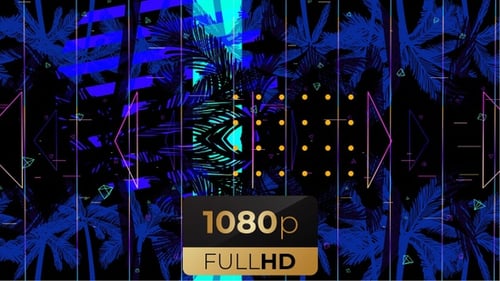Dynamic Retro Neon Palm Tree Pattern Loop Background