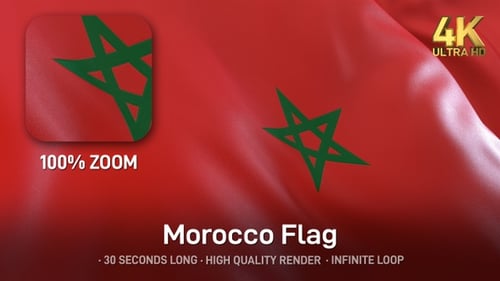 Morocco National Flag Waving with Realistic Fabric