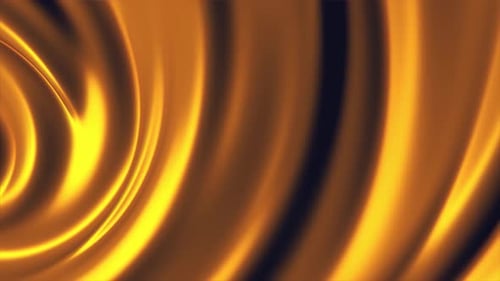Abstract, soft, curved wide lines move in a circle in golden glowing