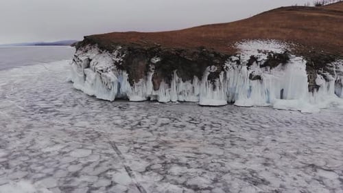 Aerial View of Winter Ice Landscape on Lake Baikal