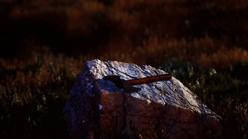 War Ax for Viking on the Rock at Sunset