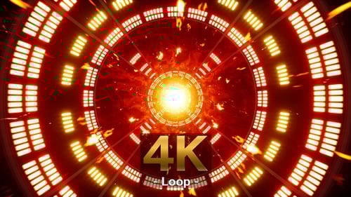 Glowing Cyber Light Tunnel in Fire Space