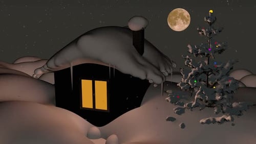Peaceful Christmas Night with Snowy House and Decorated Tree