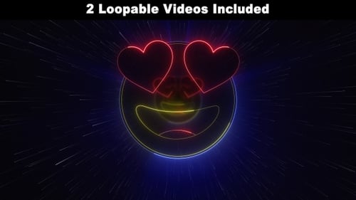 Neon Heart Eyes Emoji Looping Background Animation
