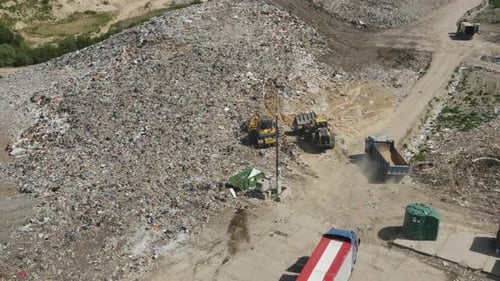 Aerial View of Landfill with Heavy Equipment