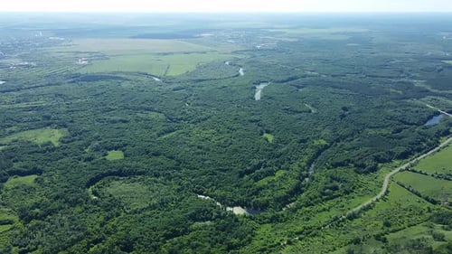Aerial View of the Amazing Forest Lakes. Impassable Terrain Shooting By Drone