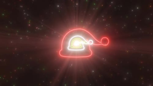 Santa Hat Shape Outline Christmas Winter Holiday Neon Lights Tunnel