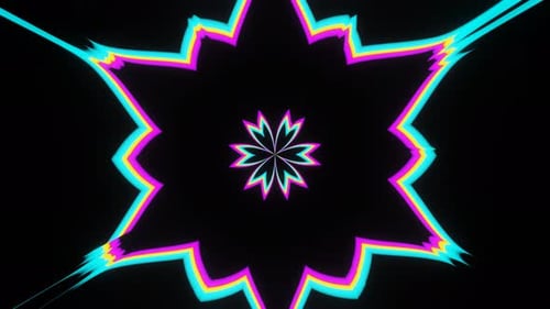 Neon Animation of an Abstract Flying Multicolored Flashing Flower