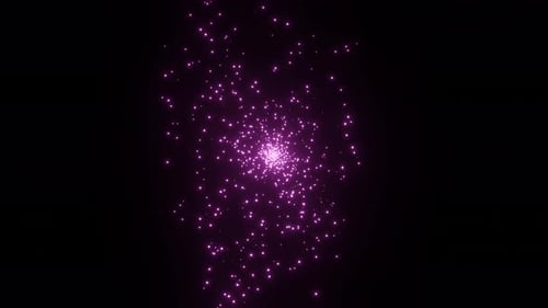 Entstehung und Ausbreitung von violetten Partikeln aus der Mitte. Explosion von elementaren