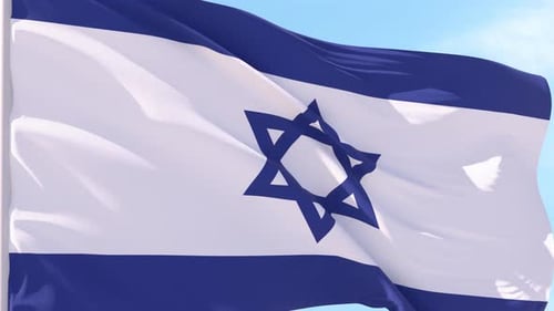 National Flag of Israel Waving in the Wind