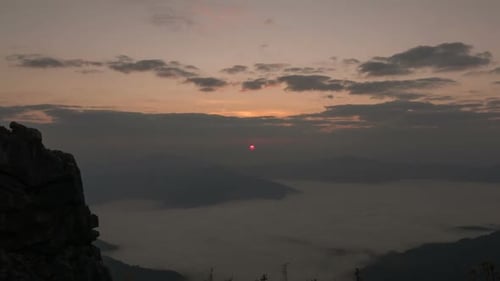 Sunrise With Fog And Mountain