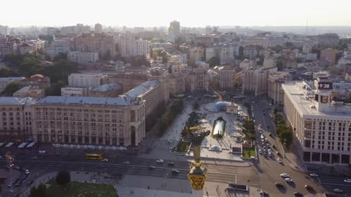 Aerial Top View of Independence Square in Kiev