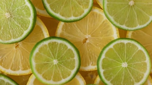 Bright Lemon and Lime Slices Rotating