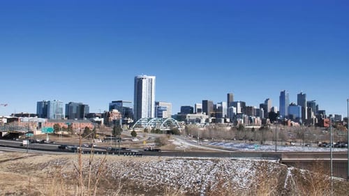 Denver Traffic Downtown Skyline Office Buildings Architecture Background