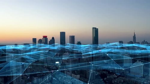 smart Connected city skyline. Futuristic network concept, city Technology.