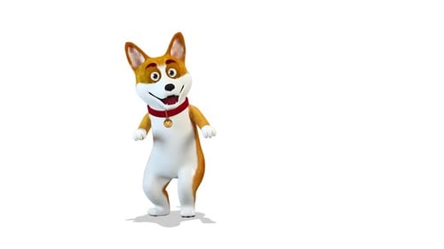 Chien corgi dansant en 3D sur fond blanc