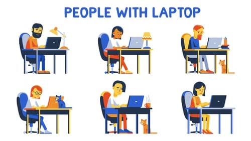 Animated Flat Design Characters Working with Laptops