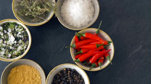 Close up of Spices in Small Bowls