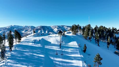Aerial View of Mountain Ski Resort with Beautiful Winter Landscape