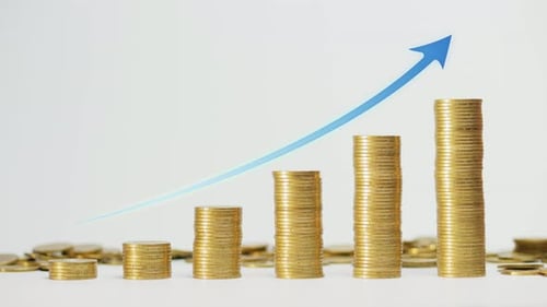 Stacks of Gold Coins Growing With Rising Arrow