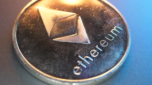 Macro shot of a bit coin Ethereum Crypto currency