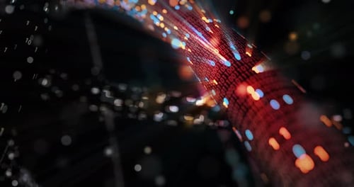 Abstract red and blue hacking digital binary code matrix 01 background loop.