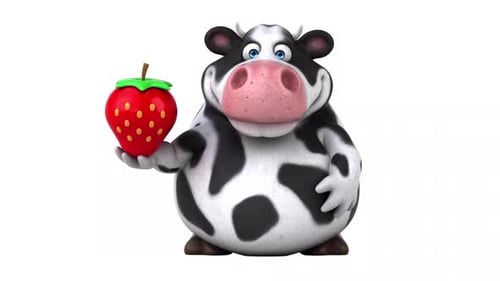 Animated 3D Cartoon Cow Holding Strawberry