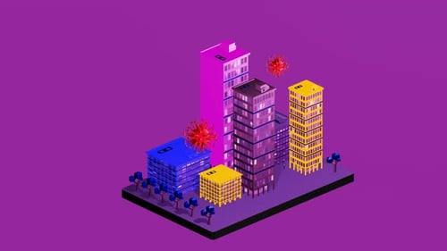 Isometric city infected with corona